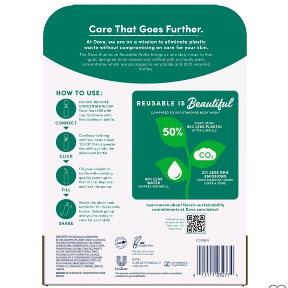 Dove Body Wash Refill Concentrate and Reusable Aluminum Bottle - Picture 2 of 4